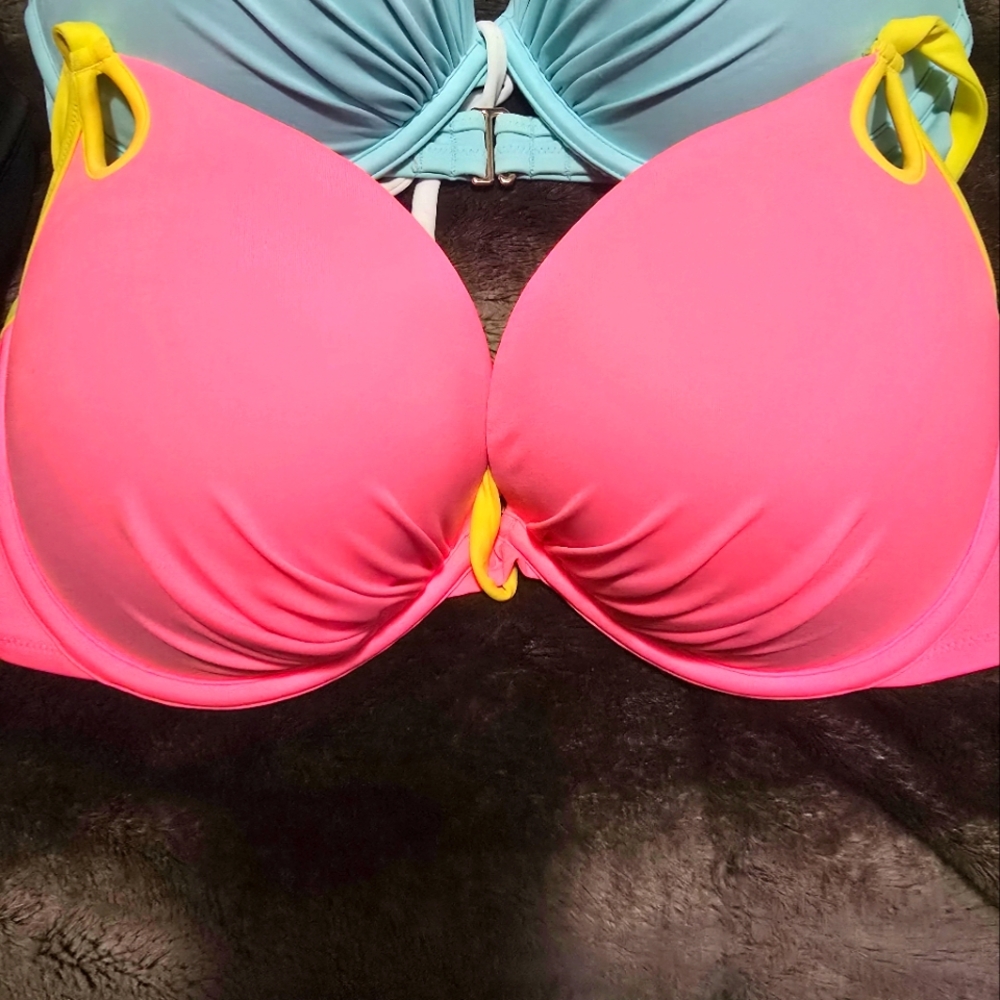 Victoria's Secret Vibrant Pink and Yellow Bikini Top 36DD